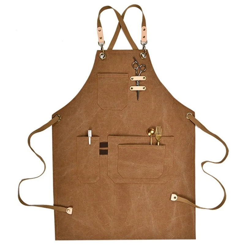 

New Durable Goods Heavy Duty Unisex Canvas Work Apron with Tool Pockets Cross-Back Straps Adjustable For Woodworking Painting