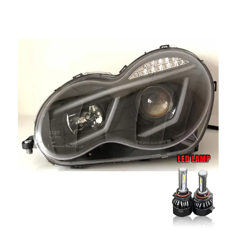 ALL LED 2 шт. автомобильный стиль светодиодный фары для Benz W203 c-класс 00-07 для W203 налобный фонарь светодиодный DRL Объектив двойной луч H7 HID Xenon bi xenon объектив - Цвет: ALL LED