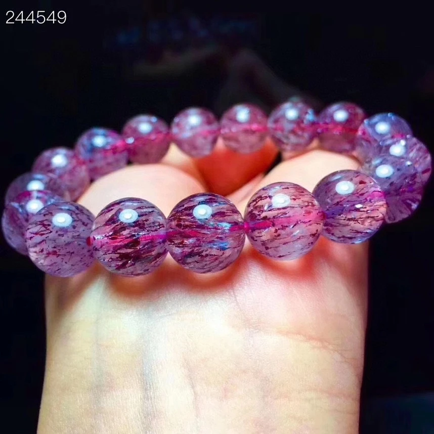

12mm Genuine Natural Red Super Seven 7 Rutilated Quartz Bracelet Crystal Women Round Beads Bracelet AAAAA