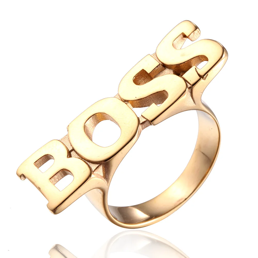 Мужское кольцо из нержавеющей стали Золотое с большим боссом подарочное