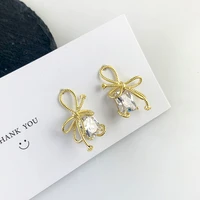 trendy exquisite 14k real gold bowknot shape rope knot earrings for women girl jewelry aaa zircon s925 silver needle stud party