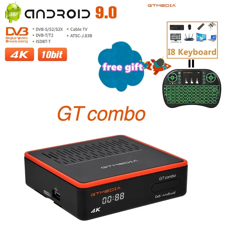 

Спутниковый ТВ-приемник GTMEDIA GT Combo DVB-S2/T2/C приемник ccam BT4.1 WiFi Android 9,0 ТВ-приставка 4K Поддержка европейских Iptv Испания