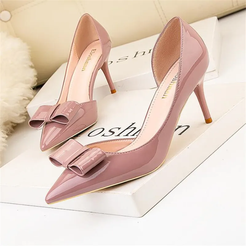 

BIGTREE 2022 Fashion Delicate Sweet Bowknot High Heel Shoes Side Hollow Pointed Women Pumps