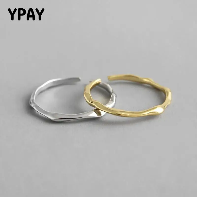 

YPAY Genuine 925 Sterling Silver Open Rings INS Cool Minimalist Finger Ring For Women Statement Adjustable Thin Jewelry YMR650