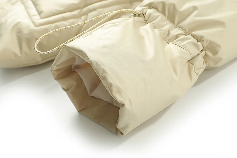 

[EAM] Drawstring Khaki Hooded Cotton-padded Coat Long Sleeve Loose Fit Women Parkas Fashion New Autumn Winter 2021 1DD4008