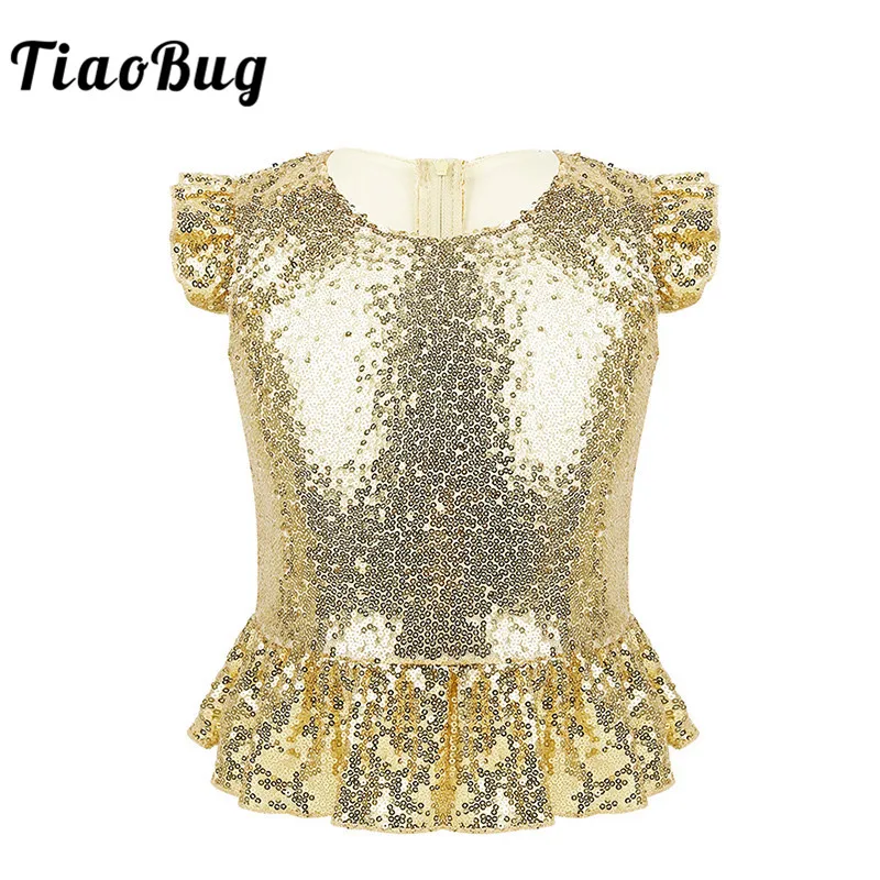 Детский Костюм Русалки TiaoBug с блестящими короткими рукавами и блестками для