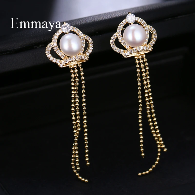 Новый сезон дизайнерские длинные золотые серьги Emmaya с короной содержат