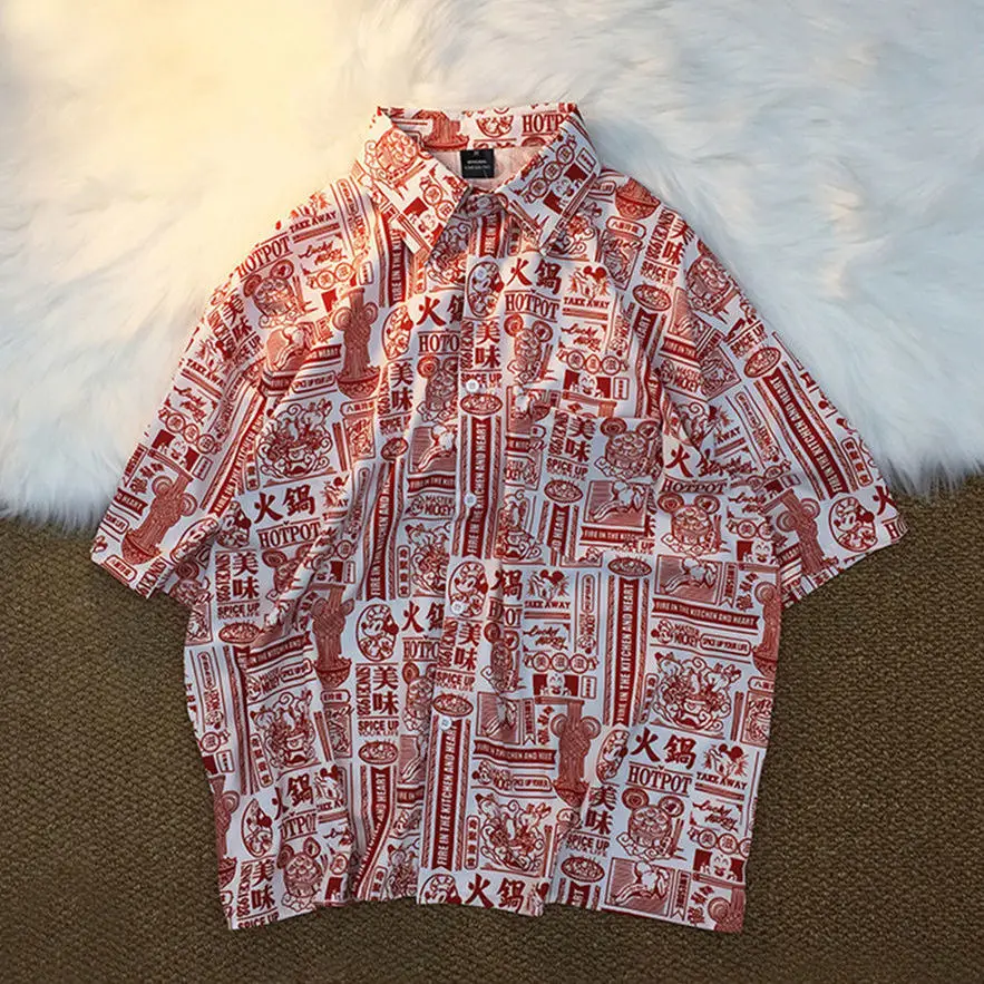 

Dark Lcon Full Printed Oversized Shirt Women Men Summer Loose Woman Man Shirts Male Top Black Red Couples Buttons 2021 New