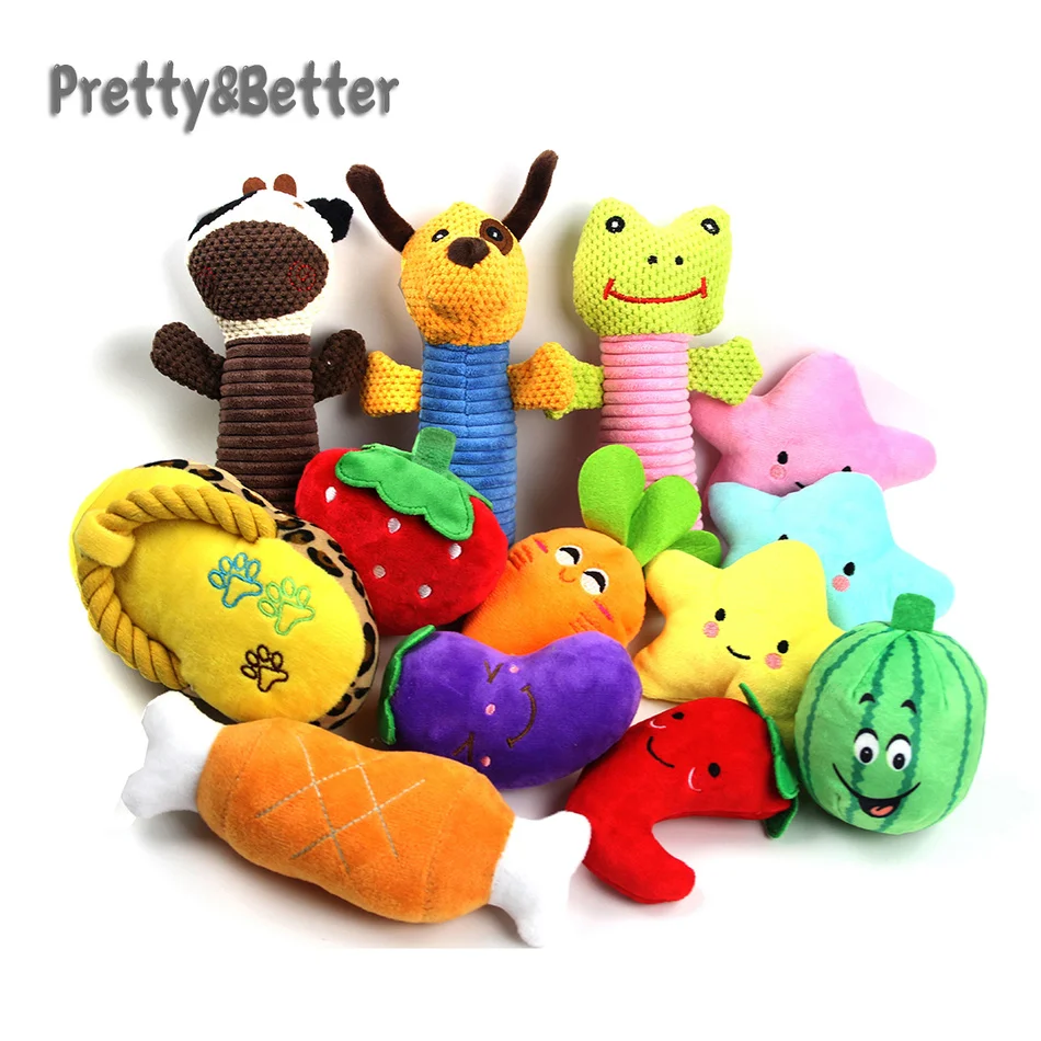 Игрушка для жевания Pretty &amp Better 1 шт. со звуком щенок собака фрукты овощи курица