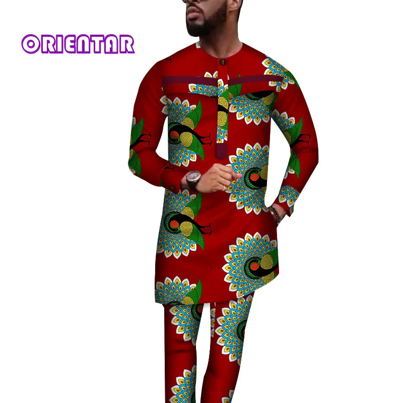 Повседневные мужские костюмы африканские брюки и топы Африканский принт длинная