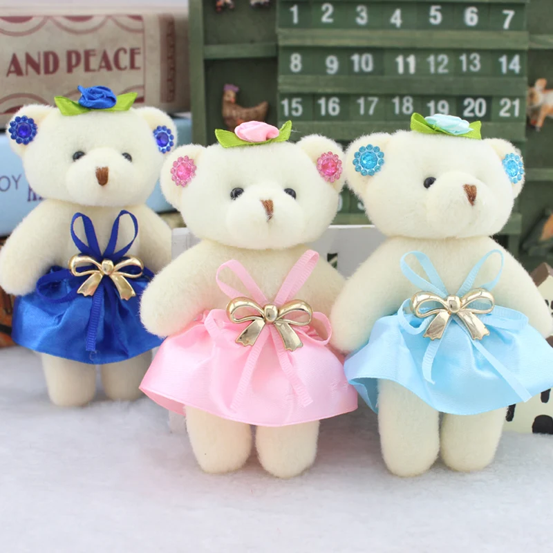 

Free ship wholesale 10pcs flower material doll bouquet mini bear diamond teddy bear pendant small stuffed toys birthday gift