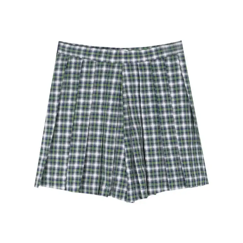 

2021 Summer Women Korean Version JK Plaid Pleated Female Mini Skirt High Waist A-Line Age-Reducing Culottes Short Skirt K88718