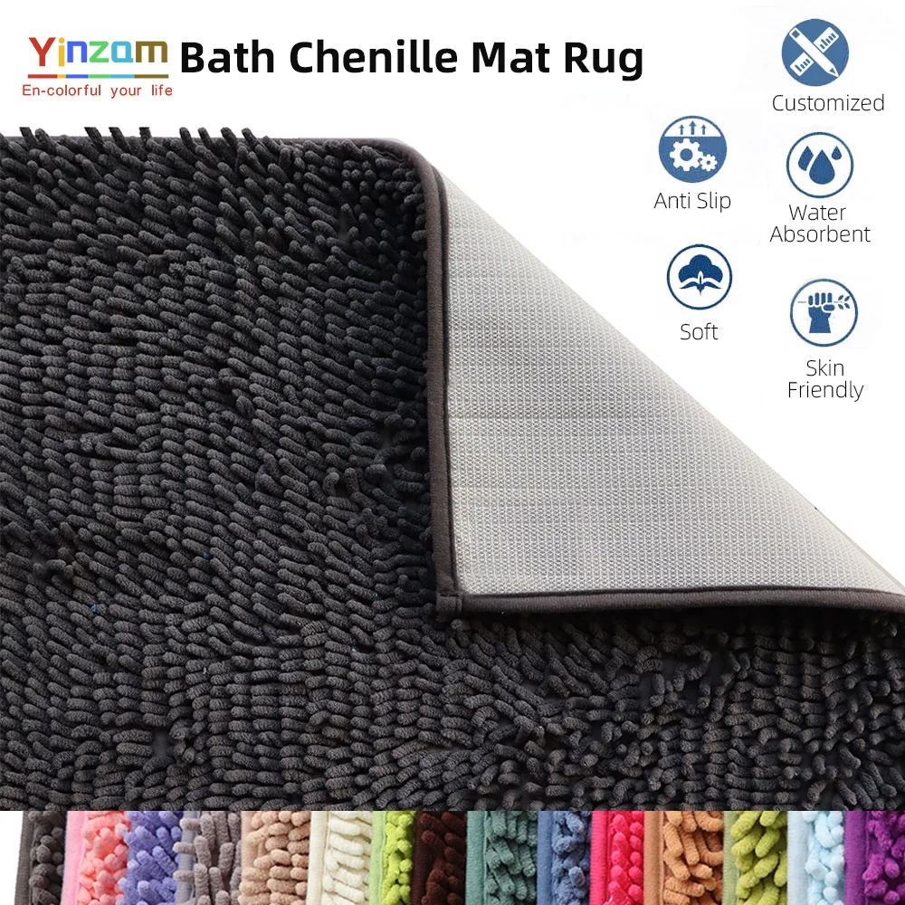 

Yinzam Entrance Mats, Non Slip Chenille Bath Mat Rugs for Home Sofa Shower Bathmat Extra Soft & Absorbent Microfiber Shag Rug