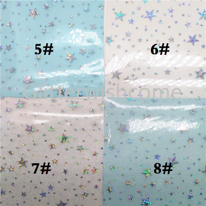 Винил Glitterwishcome размера A4 21 х29 см для бантов печатные звезды прозрачные ПВХ листы