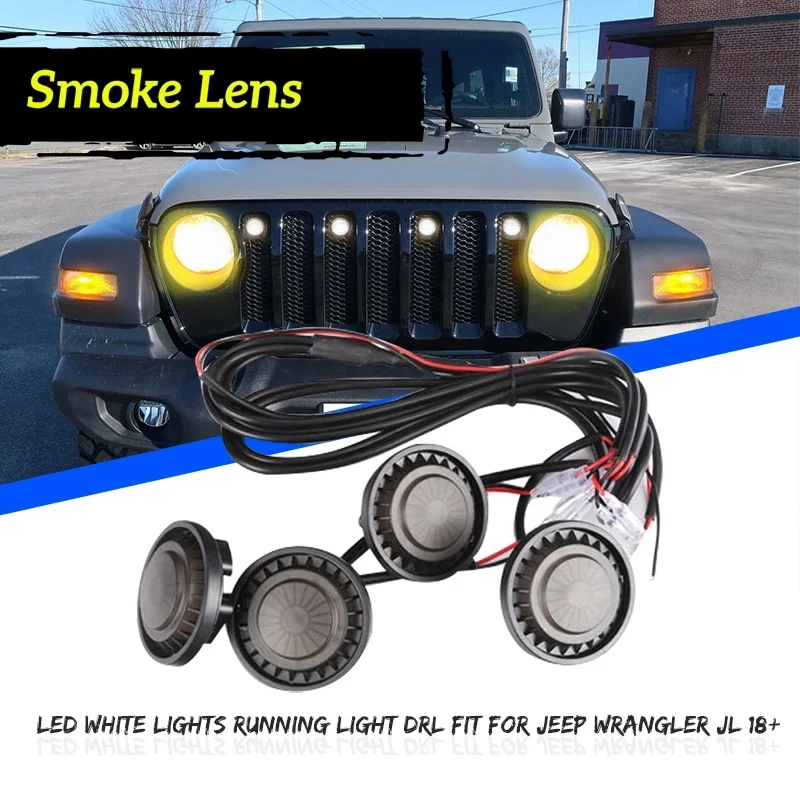

NEW-1 Set Smoked Lens 6000K White Car LED Lights DRL with Harness for Jeep Wrangler JK 2007-2017 Front Grille Light Lamp