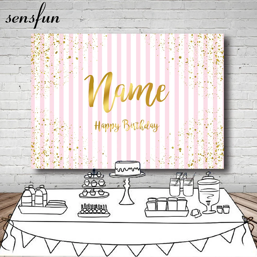 

Sensfun Pink White Striped Glitter Photography Backdrop Lady Adult Birthday Party Background For Photo Studio Customized