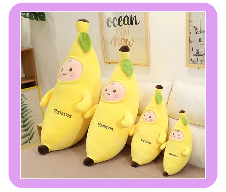 

Banana Stuffed Toy Cute Expression Banana Plush Doll Long Pillow For Children's Birthday Present Comfortable Smooth Fabric