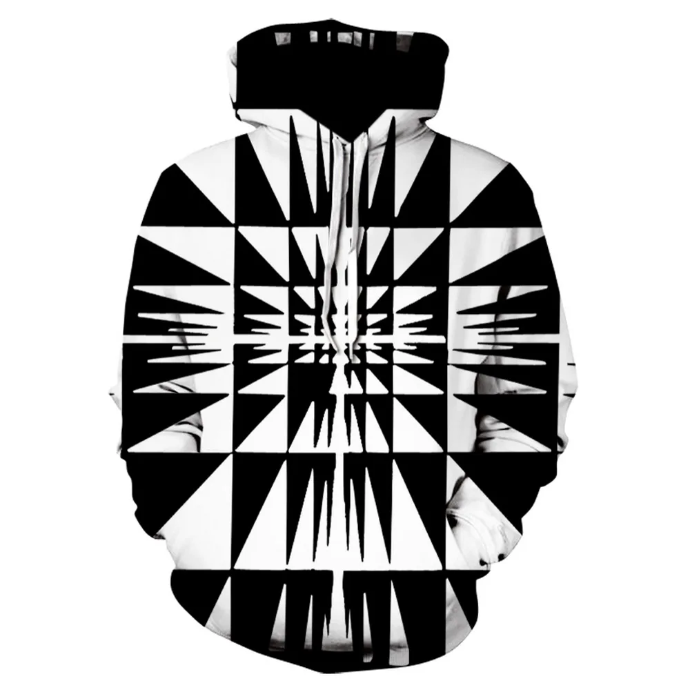 Толстовка с капюшоном для мужчин и женщин черно-белая толстовка геометрическим