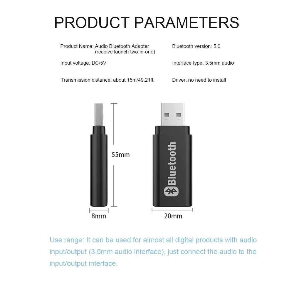 Универсальный USB Bluetooth 5,0 передатчик 2 в 1 ТВ компьютер беспроводной аудио адаптер приемник для автомобиля наушники ПК ТВ дома