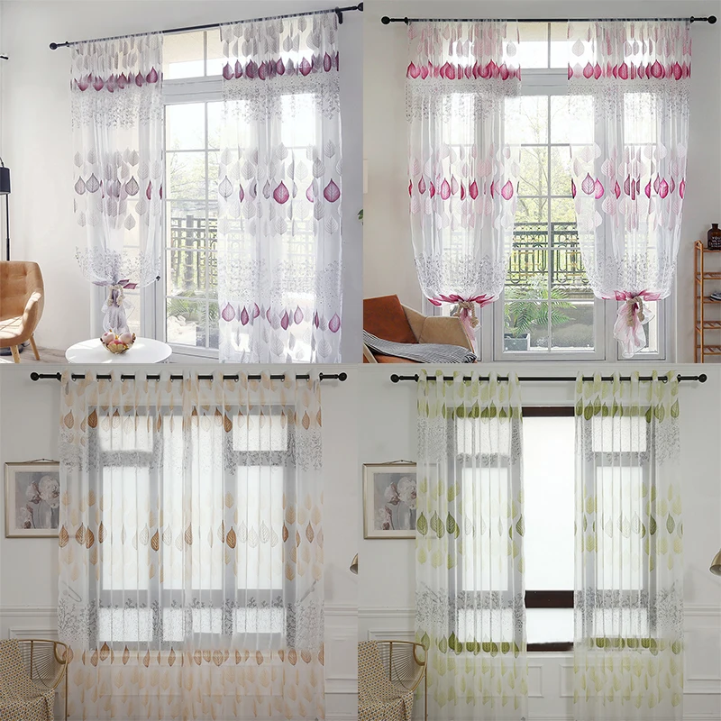 

Leaf Printing Curtain Translucent Curtain Tulle Curtain Modern Transparent Curtain Multicolor Home Textile Decoration Products