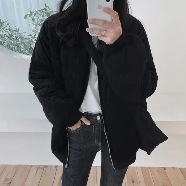 

Corduroy 2020 New Autumn Winter Cotton-Padded Coat Women's Loose Top Thickened Cotton Padded Coat Woman Jacket Coat