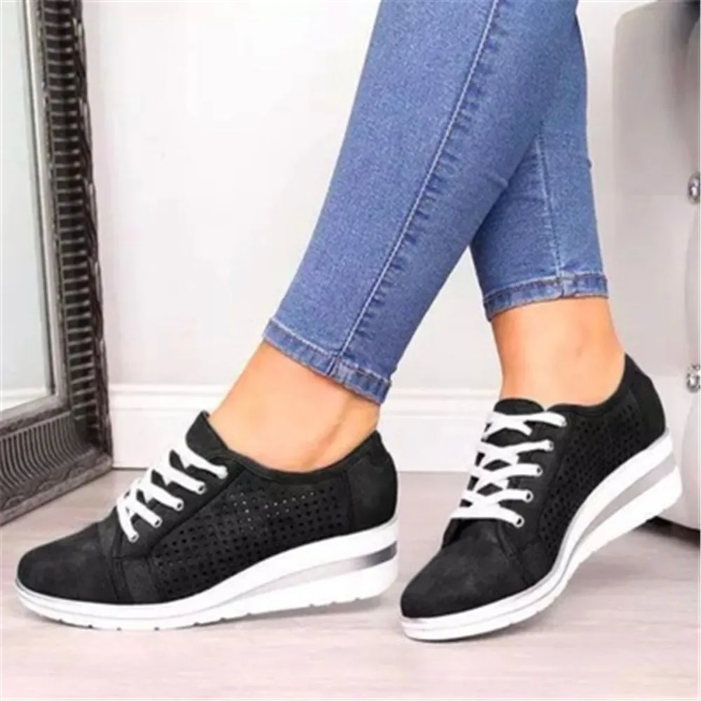 

Lady Casual Wedges Sneakers Leisure Platform Shoes Breathable Height Increasing Shoes Women Flats Pink Blue Brown Plus 35-43