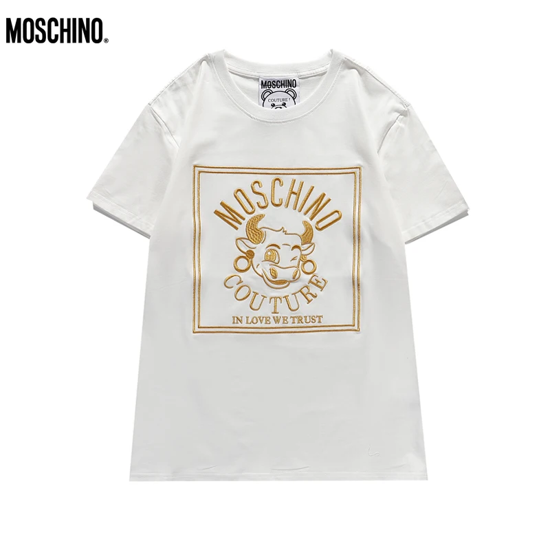 

2021 Moschino Women Men T-Shirts Bull Embroidery Logo Shirts Casual Cotton Short Sleeve Tops MOSCHINO O-Neck Cloth for Couples