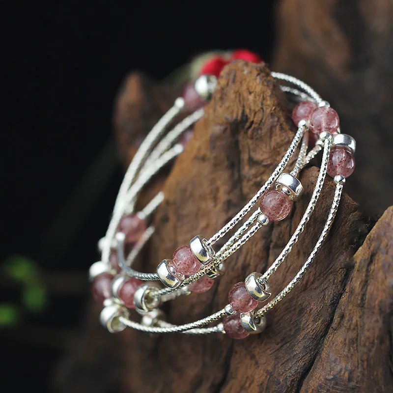 

Fashionable Personality S925 Sterling Silver Handmade Strawberry Crystal Ladies Bracelet