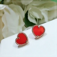 s925 sterling silver red love anime earrings red agate lady women simple small fresh sweet gift fine trendy jewelry diamond 2022
