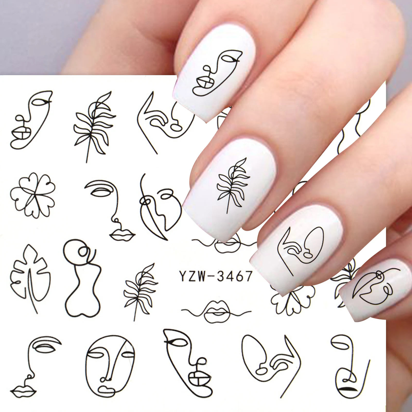 

10pcs Nail Water Sticker Black Abstract Image Nail Art Slider Decals DIY Manicure Tattoos Decals Decorations