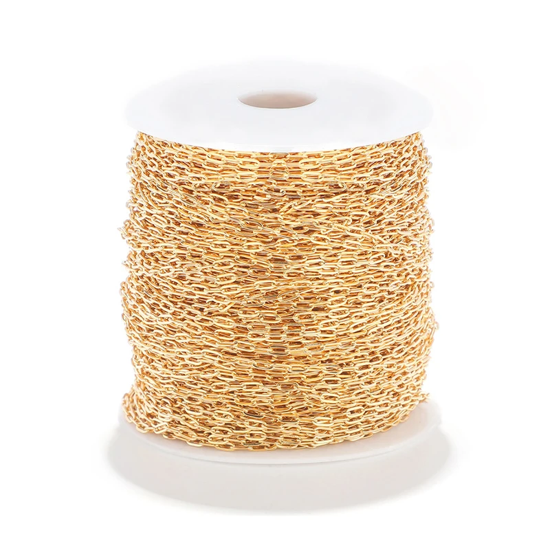 

XuQian 2*5mm Gold Plated Paperclip Chain Roll for Diy Necklace Bracelet