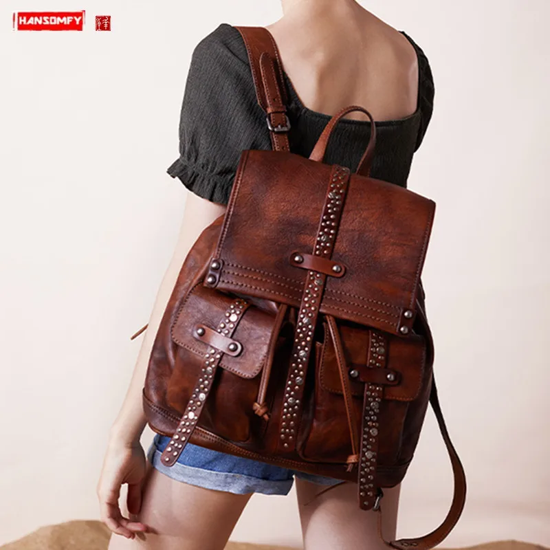 Женский рюкзак сумки для отдыха с заклепками путешествия рюкзаки Топ Слои из