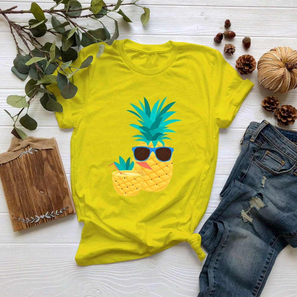 

MUMOU Double Pineapple Aesthetic Retro Fashion T-shirts Hop Cute Funny Graphic Tshirt Top Tee Harajuku Casual New T Shirt Women
