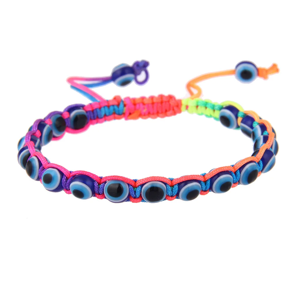 

Retro Devil's Eye Turkish Jewelry Handmade Blue Lucky Eye Bracelet Women's 2021 Adjustable Rope Woven Bead Bracelet