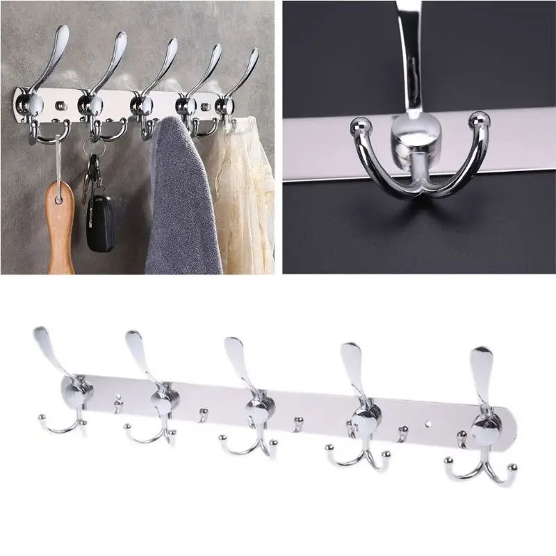 

5 Hooks Hat Rack Wall Door Mounted Hanger Cloth Towel Hook Stainless Steel Coat Storage Holders Home Improvement