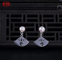 925 silver pearl fan shaped retro style palace simple earrings