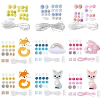 lets make 1set diy baby silicone beads rainbow teether rodent wooden pendant diy necklace infants tooth for childrens product