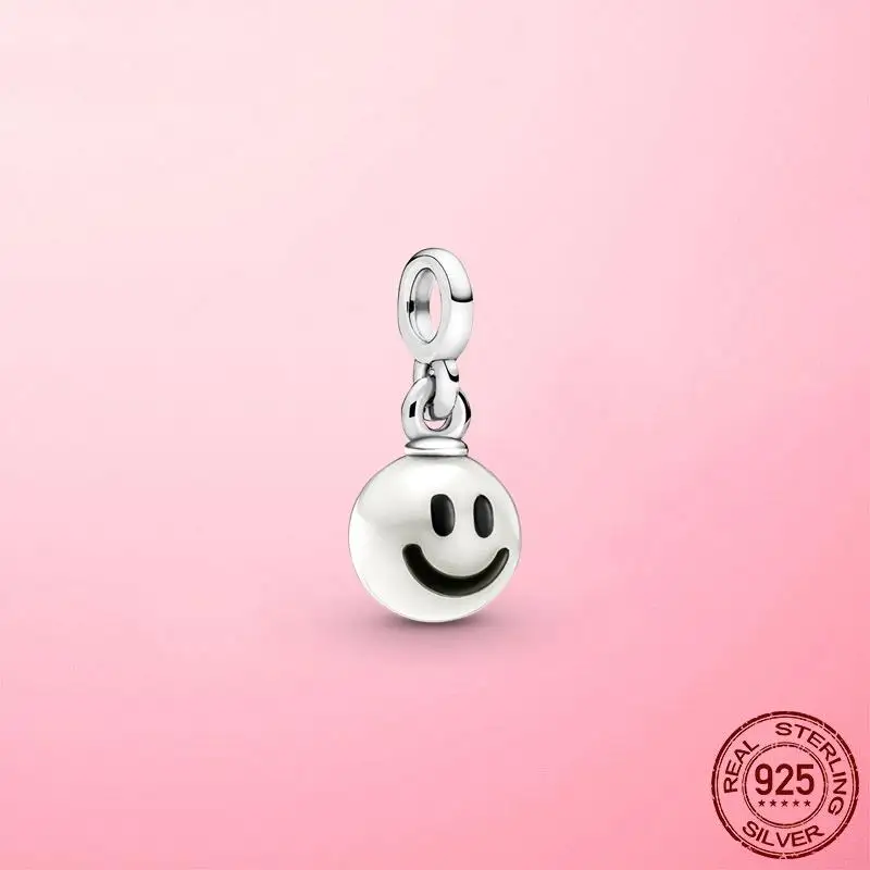 

Trendy 925 Silver Happy Smile Mini Dangle Charm Beads fit Pandora Bracelet Necklace Original Charm Silver 925 Jewelry