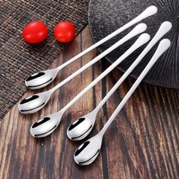 silver color dessert spoon stainless steel long handle coffee spoon teaspoon creative square mixing spoon 20cm