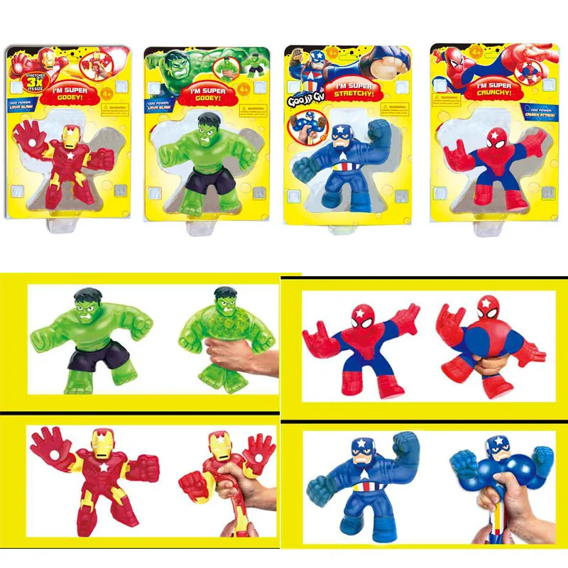 

Marvel Avengers Spiderman Ironman Cartoon Extrusion Doll Elastic Rubber Man Kneading Le Stretch Squeeze Decompression Toys Gift