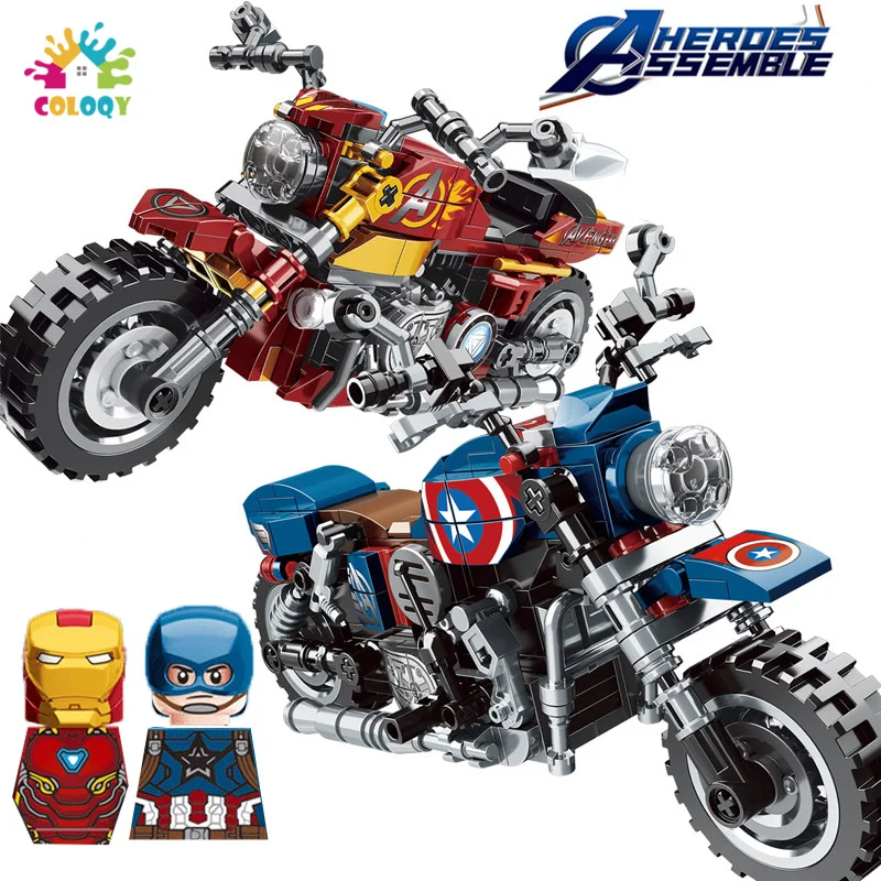 

Marvel Toys Red Iron Man Motobike Building Blocks Super Heroes Blue Captain Figures Bricks Toys For Children Christmas Gifts