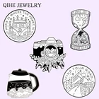 Мягкая эмалированная булавка с записью пейзажа, простая белая круглая брошь в виде песочных часов с камерой, чайника, ландшафта, горы, пляжа, дерева, уличные украшения