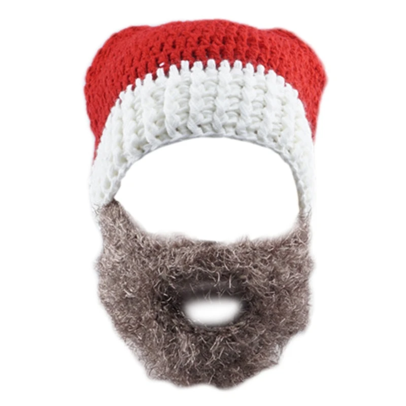 

Handmade Knitted Christmas Santa Claus Hat Beard Face Mask Set Crochet Beanie Cap Cosplay Halloween Funny Party Props
