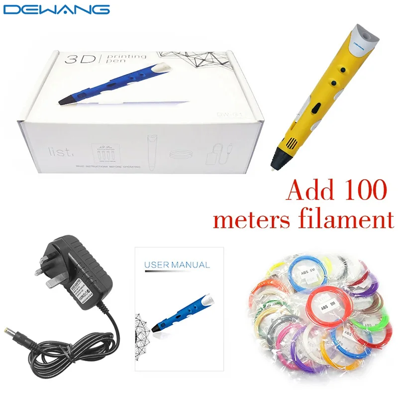 

3d-ручка, высокое качество, 3D-принтер, рисование в воздухе, + 150 метров, 20 цветов, ABS-волокно, вилка ЕС/Австралии/США/Великобритании, 3d-ручка для п...