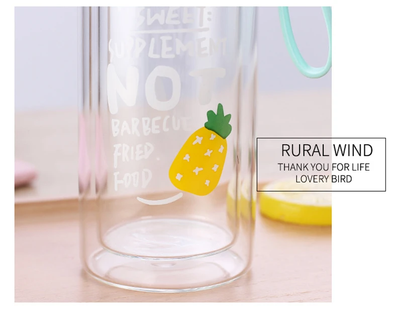 Creative Large Capacity Water Bottle Fruit Pattern Leak Proof Glass Sports Travel Protable Drinking 35 | Дом и сад