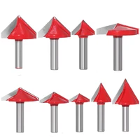 8mm shank v groove router bits set tungsten carbide cnc wood lettering milling cutters kit 9 different size 6090120150 degree