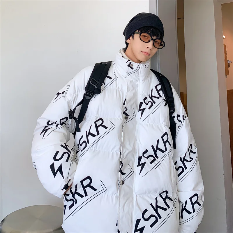 Свободная куртка-пуховик с буквенным принтом для мужчин Зимняя теплая одежда