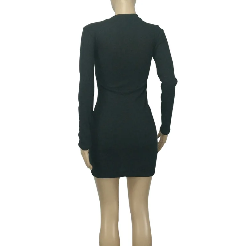 

Long Sleeve O neck Knitted Ribbed Mini Dress Women Autumn Winter Elegant Patchwork Warm Sweater Bodycon Dress Office Lady Dress