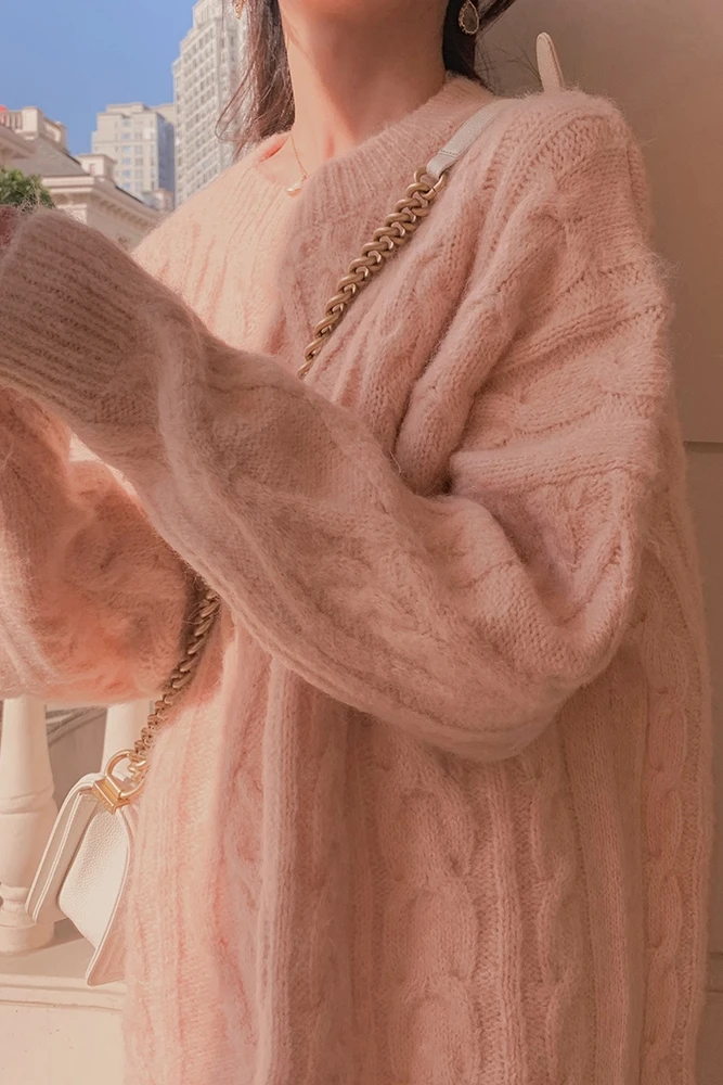 

Autumn and Winter mohair gentle lazy wind loose twist sweater sweater outer wear long ladies
