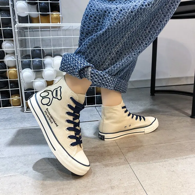 

New Canvas Fashion Women Shoes Trend High-Top New Print Cute Comfortable Breathable High Quality Vulcanized Shoes Women Sneakers
